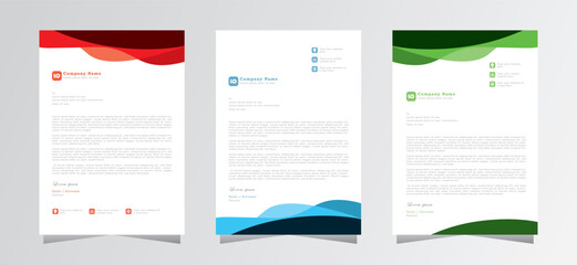 Corporate modern letterhead design template with green, blue and red creative letterhead template vector. Print ready letterhead template design. modern letterhead design for company.