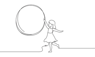 Asian child dancing line art style vector illustration