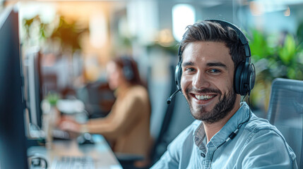 Experienced Telemarketing Agent Working in Call Center Office