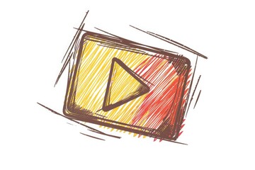 a gold color drawing of a play button