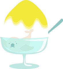 イラスト素材：かき氷とまったり涼むアザラシ