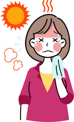 イラスト素材: 熱中症で苦しそうな女性