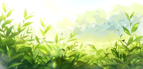 Obraz premium a collection of several green leafy plants with light shining from behind