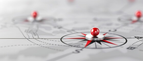 Fototapeta premium Red Pin on Map with Compass Directions. Generative ai