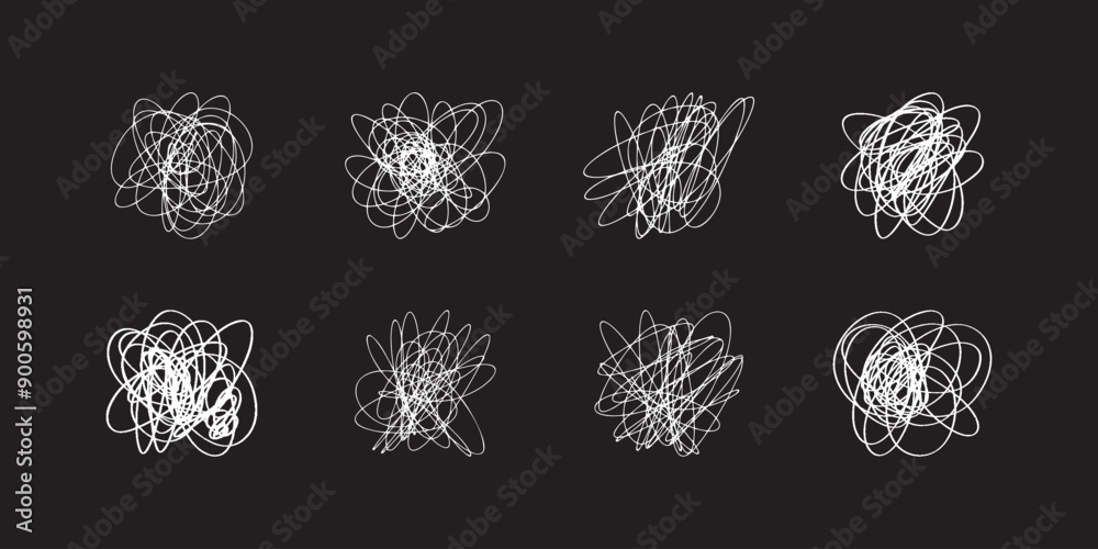 Poster random scribble shapes. collection of chaotic hand-drawn doodles. vector illustration for artistic d