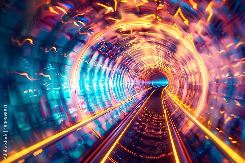 Aufkleber a futuristic neon tunnel illuminated with vibrant, colorful lights creating a mesmerizing, dynamic v