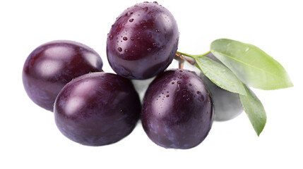 Fototapeta premium a group of plums with leaves