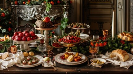 A menu of drinks and fruit is served on the table for family meals.
