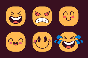 Cartoon emoticons face emoji with different emotions isolated on white background. Vector flat graphic design cartoon illustration