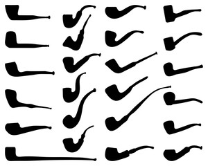 Black silhouettes of tobacco pipes on white background	