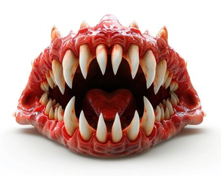 A striking and terrifying monster mouth with sharp teeth, perfect for horror-themed projects or artistic designs.