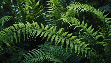 Tropical fern background, vibrant green texture