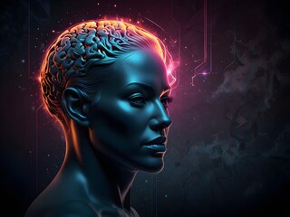 bright brain emanating light on a cosmic dark background