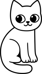 Cute cartoon sitting cat line art drawing. Funny kitten black and white outline. Simple hand drawn illustration.