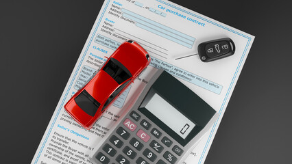 document signing, car tax payment, car purchase, vehicle tax, car sale, financing, 3d illustration