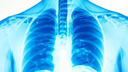 Blue lungs x-ray close up. Medical chest scan. Health check up. Hospital radiology ward. - Powered by Adobe