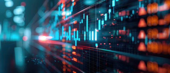Naklejka premium Explore a cutting-edge 3D holographic visualization showcasing real-time global financial market data for analysts and investors.