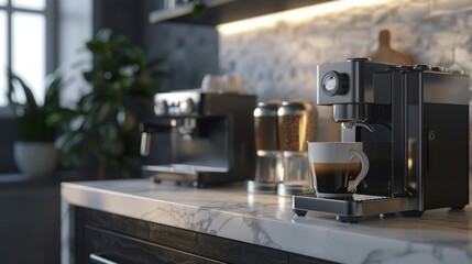 Mockup photo of a front lit coffee mug sitting on a marble counter 