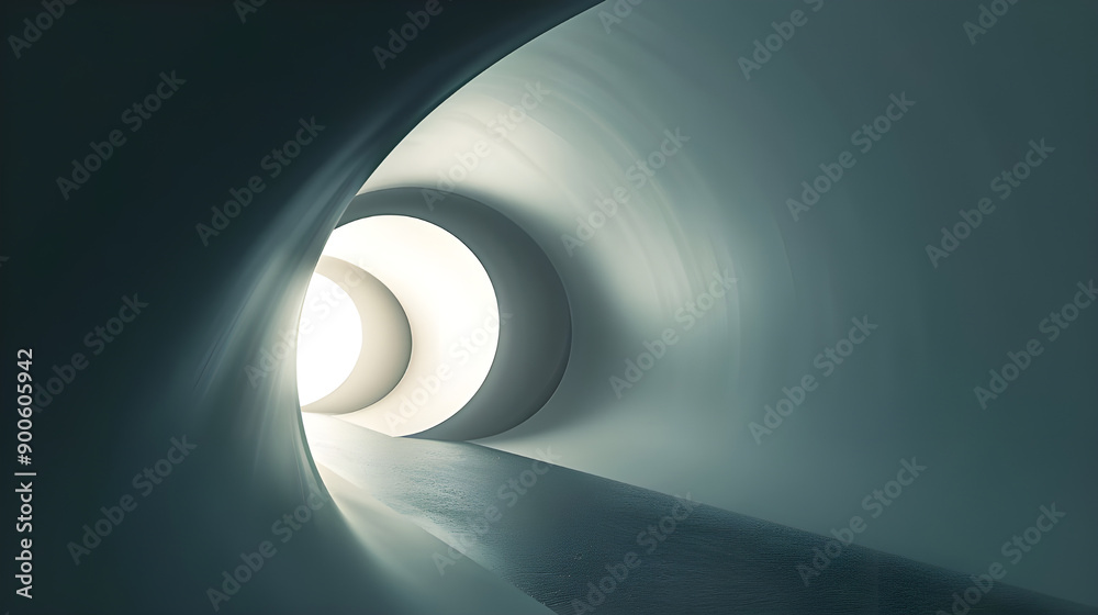 Poster A minimalist tunnel with soft white lighting, creating a serene and futuristic atmosphere with smooth, clean lines.