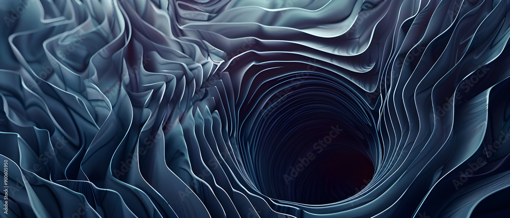 Aufkleber An abstract fluid sculpture tunnel in blue hues, creating a captivating and mysterious visual effect with layered textures.