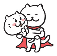 ヒーローみたいな目が細いかわいい白猫のキャラ素材