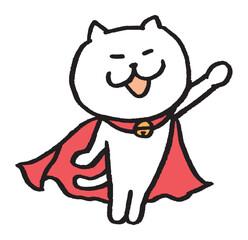 ヒーローみたいな目が細いかわいい白猫のキャラ素材