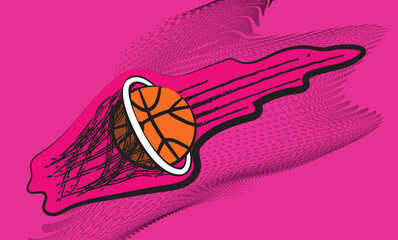 Basketball scoring goal with motion trail effect on abstract background