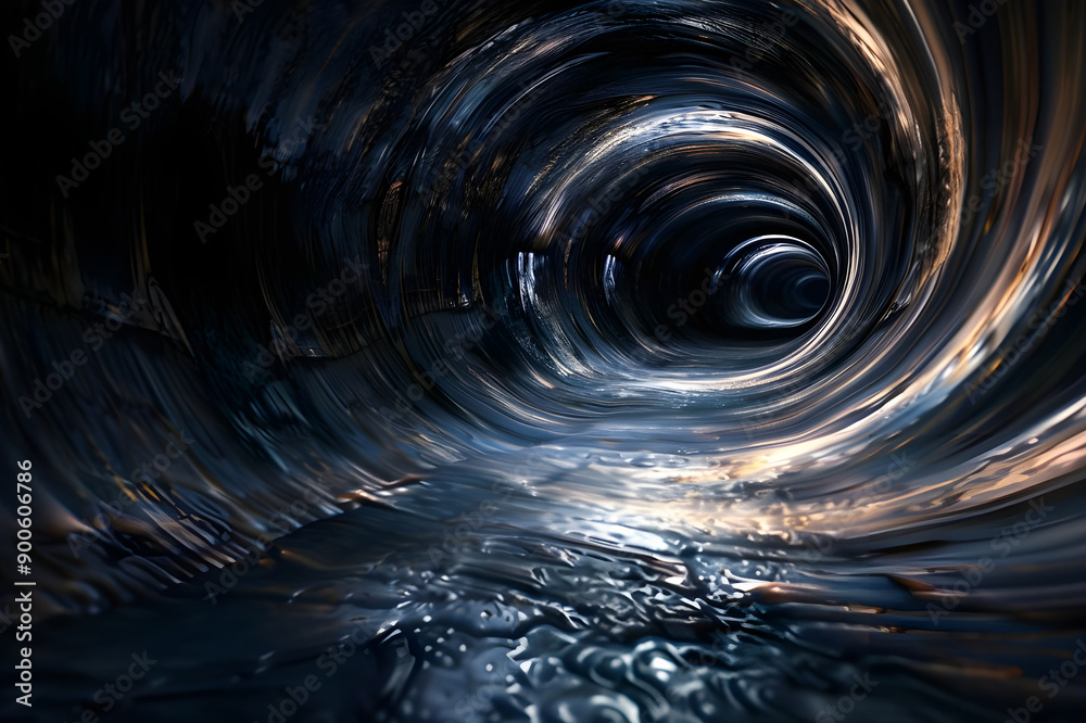 Aufkleber A dark abstract tunnel with reflective surfaces and intricate textures, creating a mysterious and immersive atmosphere.
