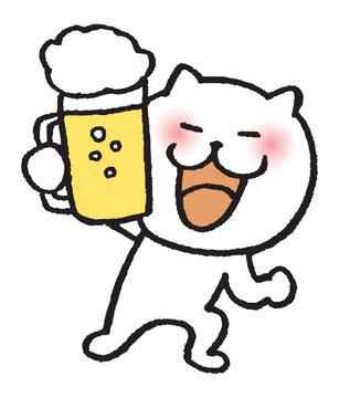 recommend clip art: お酒を飲む目が細いかわいい白猫のキャラ素材