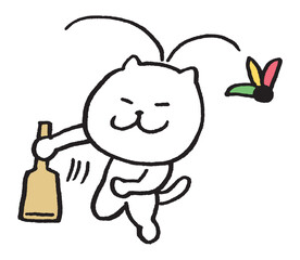 目が細いかわいい白猫のキャラ素材