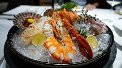 Seafood menu, shellfish and tuna, food restaurant,