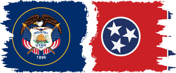 Naklejka premium Tennessee and Utah states grunge brush flags connection, vector