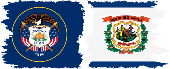 West Virginia and Utah states grunge brush flags connection, vector