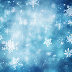 Beautiful Pattern of White Snowflakes Floating on a Soft Blue Background