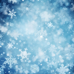 Beautiful Pattern of White Snowflakes Floating on a Soft Blue Background