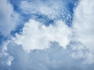 Blue sky with fluffy white clouds. summer sky. Cumulus clouds. Korea