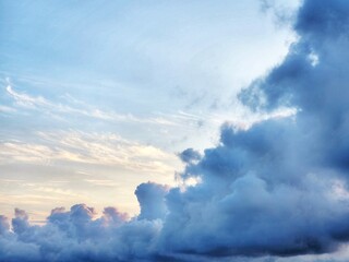 Blue sky with fluffy clouds. summer sky before sunset. Korea