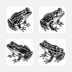 Vector Hand Drawn Frog Silhouette Set 