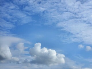 Blue sky with fluffy white clouds. summer sky. Cumulus clouds. Korea