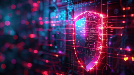 Cybersecurity, neon firewall interface, futuristic digital shield, advanced protection system