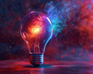Innovation, holographic light bulb, futuristic new idea concept, creative business solution
