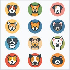 Fototapeta premium Adorable Pet Icons in Vibrant Colors