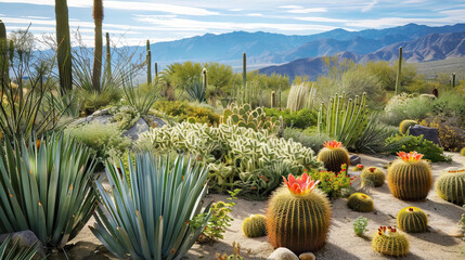 Cacti and flower in desert landscapes from Southern California
