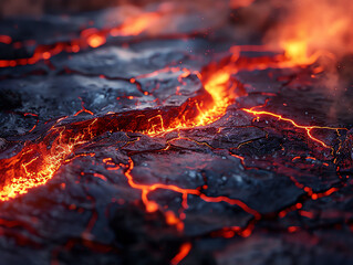 Vibrant red lava with intricate texture flows, blending intense energy with elegant simplicity. Generative ai.