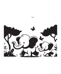 Elephant vector art,graphics Elephants icons set,vintage illustration Elephant clipart,vector Elephants flat style artwork design