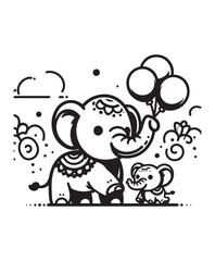 Elephant vector art,graphics Elephants icons set,vintage illustration Elephant clipart,vector Elephants flat style artwork design