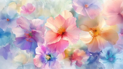 Delicate watercolor flowers in pastel shades, creating a dreamy and ethereal floral scene.