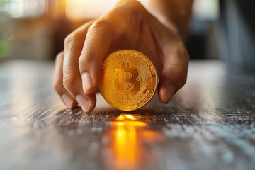 Golden Bitcoin in Sunrise Light 
