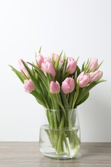 Beautiful pink tulips in a vase
