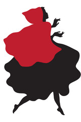 Black and red silhouette of the fairy tale of Little Red Riding Hood